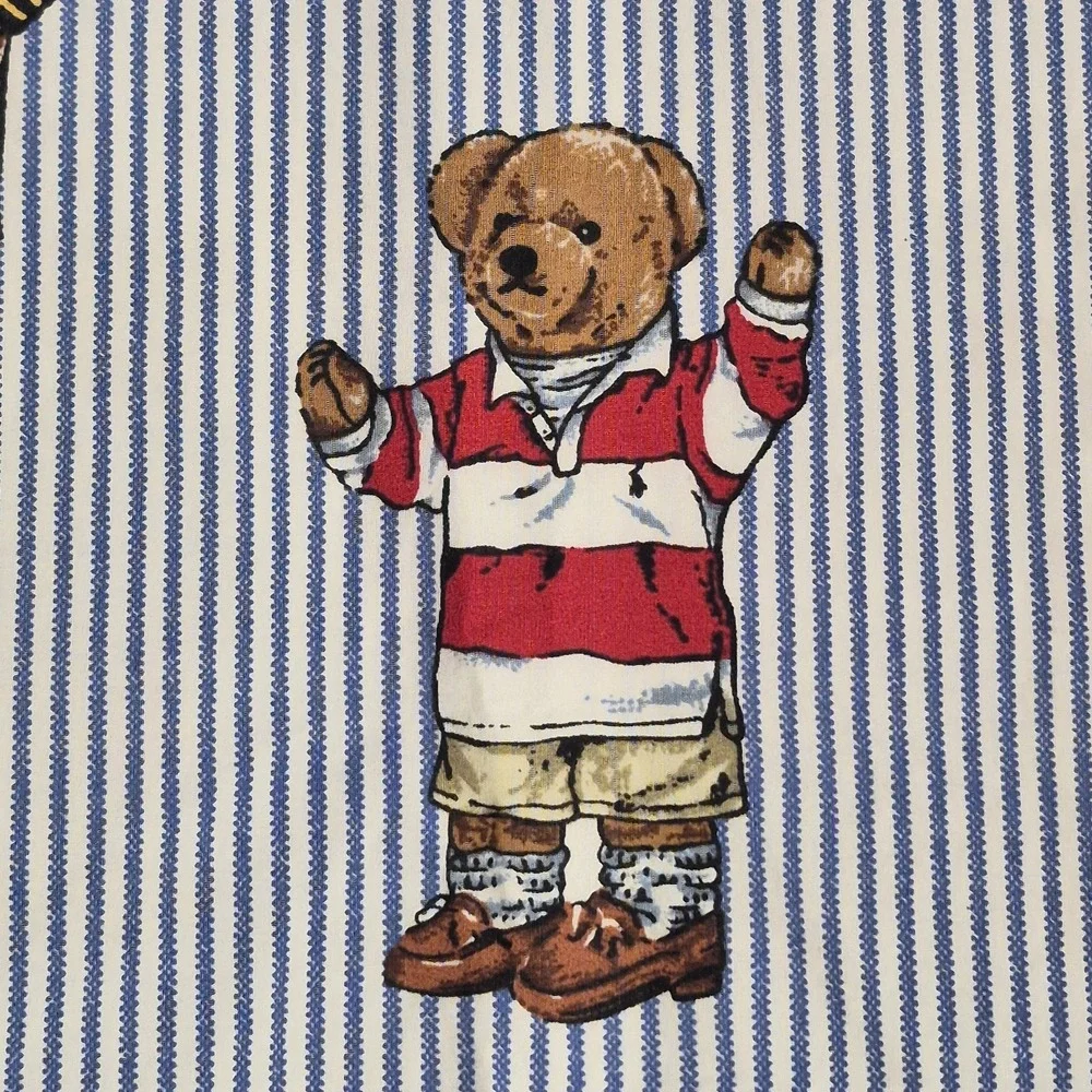 Lauren Ralph Lauren Polo Bear Full Sheet Set 4 Pc Blue Stripe Y2K Preppy Cotton